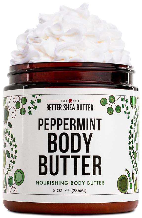 Whipped PEPPERMINT Body Butter for Dry Skin | Body Moisturizer for Women and Men | With Raw Shea Butter | Paraben Free, No Synthetic Fragrances, Non-Greasy Body Cream | 8 oz