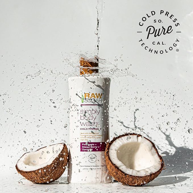 RAW SUGAR Simply Body Wash, (25 Fl Oz, Pack of 1) Bath Soap, Formulated without Sulfates & Parabens (Pineapple + Maqui Berry + Coconut)