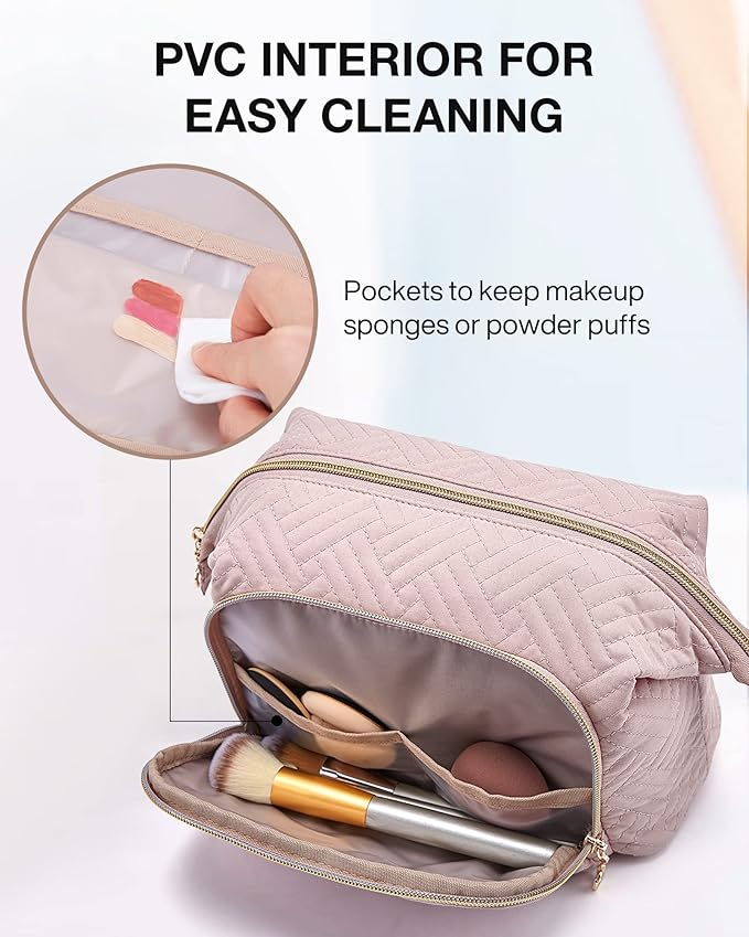 BAGSMART Travel Makeup Bag, Cosmetic Bag Make Up Organizer Case,Large Wide-open Pouch for Women Purse for Toiletries Accessories Brushes