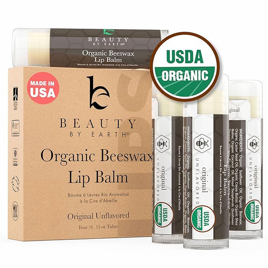 Organic Lip Balm - 4 Pack Unflavored Organic Gift Ideas
