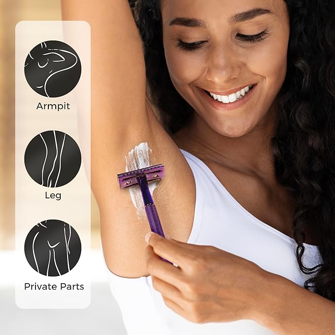 ZOMCHI Purple Double Edge Safety Razor with Stand,Reusable,10 Blades,Unisex-Adults – Purple