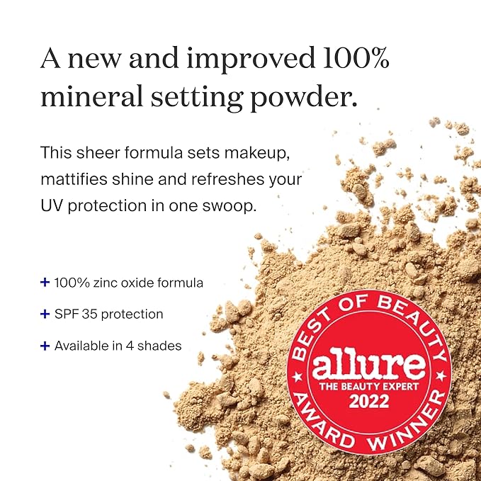 Supergoop! (Re) setting 100% Mineral Powder, Medium - 0.15 oz - Makeup Setting Powder + Broad Spectrum SPF 35 PA+++ Sunscreen - With Ceramides, Olive Glycerides & Coated Silica Spheres