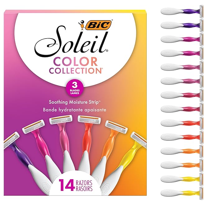 BIC Soleil Smooth Colors Women's Disposable with 3 Blade Razors, Razors for Women, 14-Pack