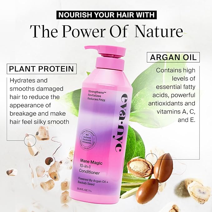 Eva NYC Mane Magic 10-in-1 Hair Conditioner, Sulfate-Free for Soft, Smooth, Strengthened Locks - All Hair Types, GMO-Free, 1L
