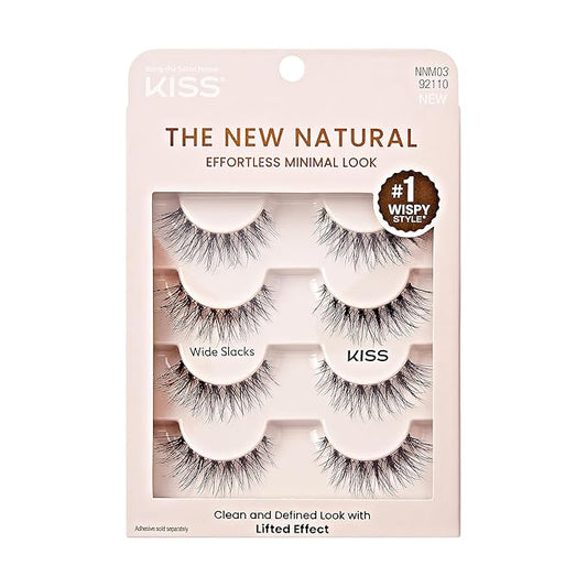 KISS The New Natural, False Eyelashes, 'Nude Blazer', 12 mm, Includes 4 Pairs Of Lashes, Contact Lens Friendly, Easy to Apply, Reusable Strip Lashes