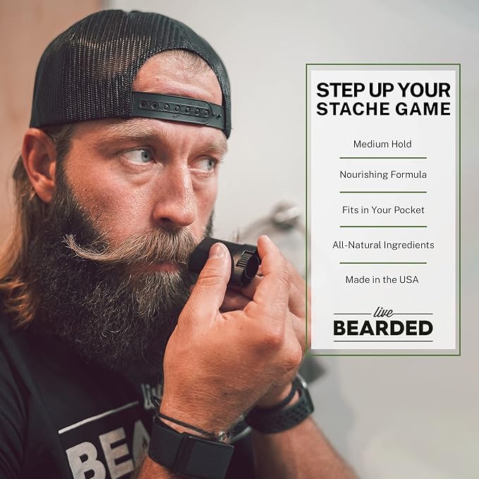 Live Bearded: Mustache Wax - Wingman - 0.35 Oz - Medium Hold - All-Natural Ingredients with Beeswax, Lanolin, Jojoba Oil and Essential Oils for Fragrance - Made in the USA