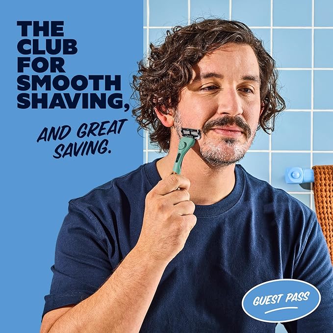 Dollar Shave Club | The Guest Pass Shave Set | 2 Extra Close Refill Cartridges, 1 Handle (Green), 1 Razor Cover