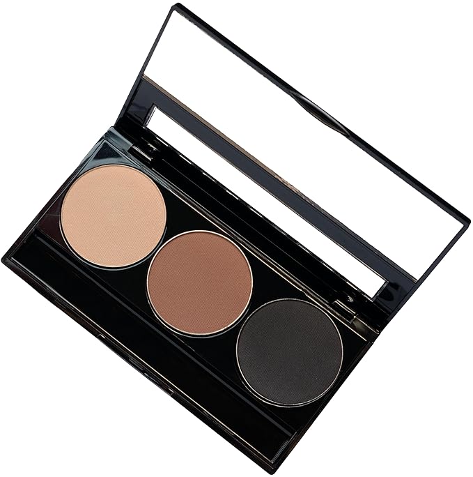 Matte Black, Medium Brown and Off White Vegan Eyeshadow Trio Palette; Talc, Paraben & Cruelty Free