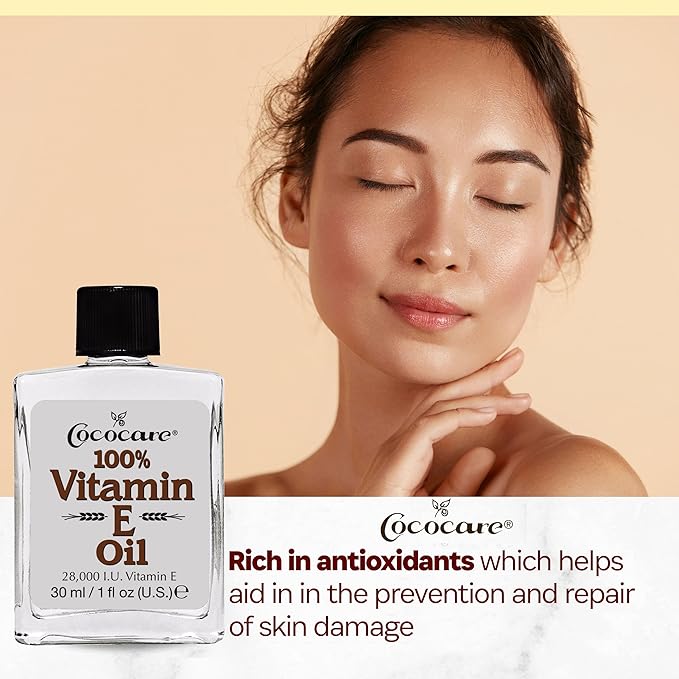 COCOCARE 100% Vitamin E Oil - Maximum Moisture for Dry Skin - 28000 I.U Wrinkle Reduction - 1 Fl Oz (Pack of 2)