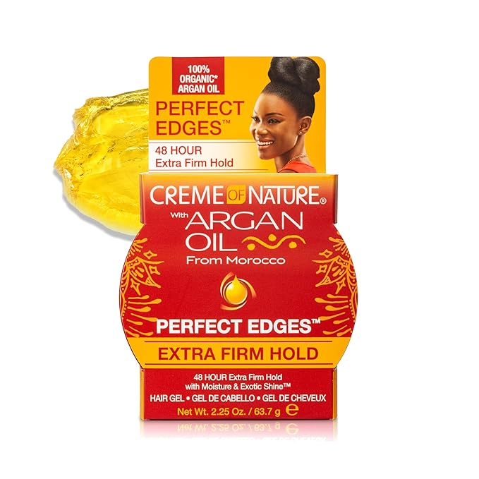 Creme of Nature with Argan Oil From Morocco Perfect Edges Hair Gel, 24 Hour Hold with Moisture and Exotic Shine, Extra Firm Hold, 2.25 Oz (Pack of 1)