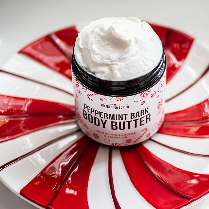 Peppermint Bark Whipped Body Butter | Limited Edition Christmas Lotion | Dry Skin Moisturizer with Shea Butter and Jojoba Oil | Natural Body Butter Holiday Edition