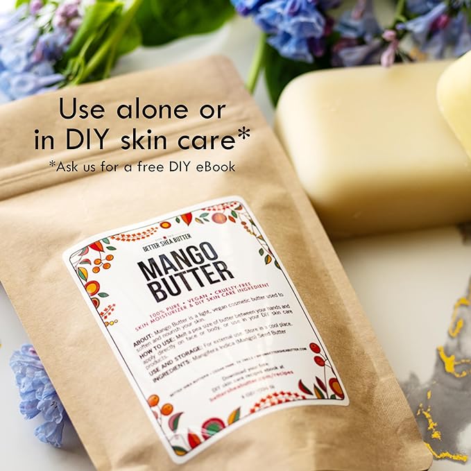 Raw Mango Butter - 100% Pure Mango Seed Butter - Natural Moisturizer for Skin and Hair - Use with Shea in DIY Body Butter, Lip Gloss, Lotion Bar and Soap Making, 8 oz Jar