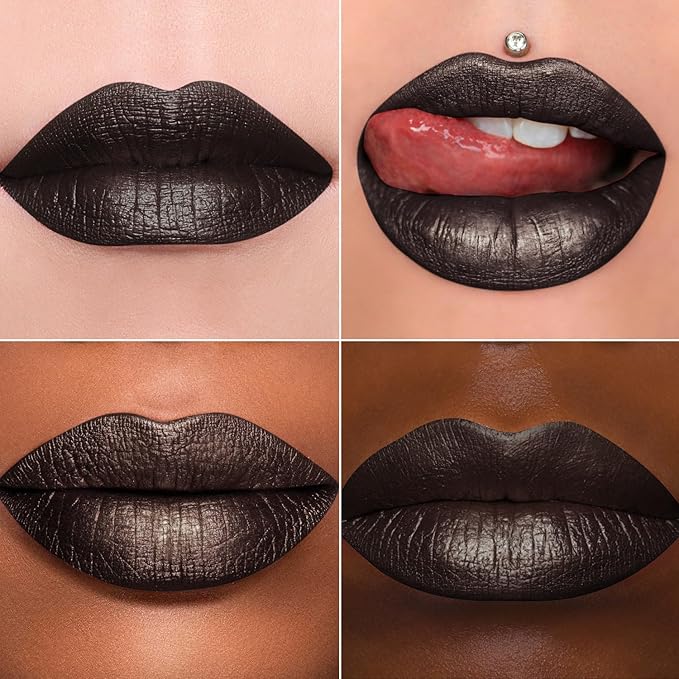 MAKI YIKA Metallic Lipstick for Women Black Lipsticks Long Lasting Glitter Lipstick No Smudge No Transfer Full-Coverage Liquid Lip Gloss (BR14 Midnight)