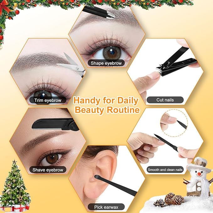 Yougai Tweezers Set,9 Pcs Professional Stainless Steel Nail Clippers and Tweezer Kit for Women and Men, Great Precision Tweezers No Gaps with Leather Travel Case