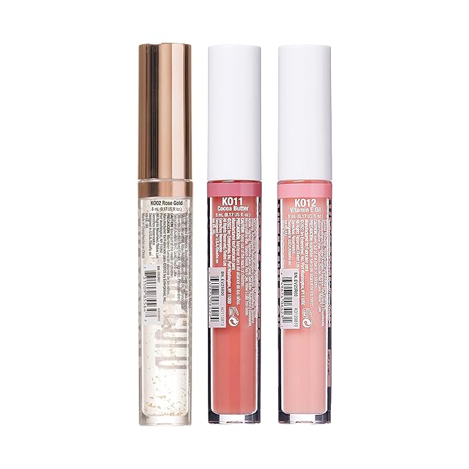 3 PACK Lip Oil Gloss, Hydrating Non-Sticky Lip Oil, 100% Natural Oil, Lightweight, Moisturizing, Nourishing (Rosegold & Cocoa Butter & Vitamin E)
