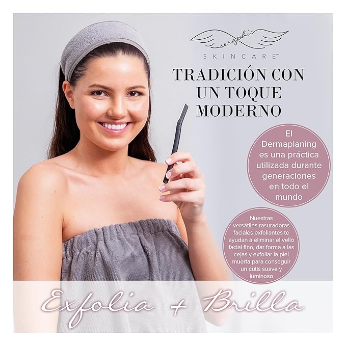 Seraphic Skincare Exfoliating Facial Razors Blades (3pc) – For Eyebrows, Peach Fuzz & Exfoliation – Dermaplane Face Razor for Women Face – Wheat Straw Handle & Swedish Stainless Steel Blades