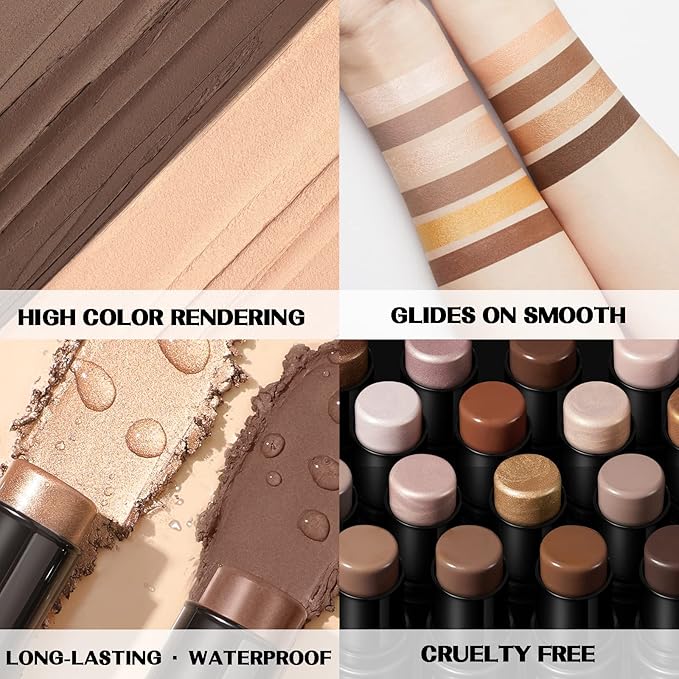 FOCALLURE 2 Pcs Mineral Cream Contour Stick,Moisturize Highlighter Illuminator Makeup,Deep