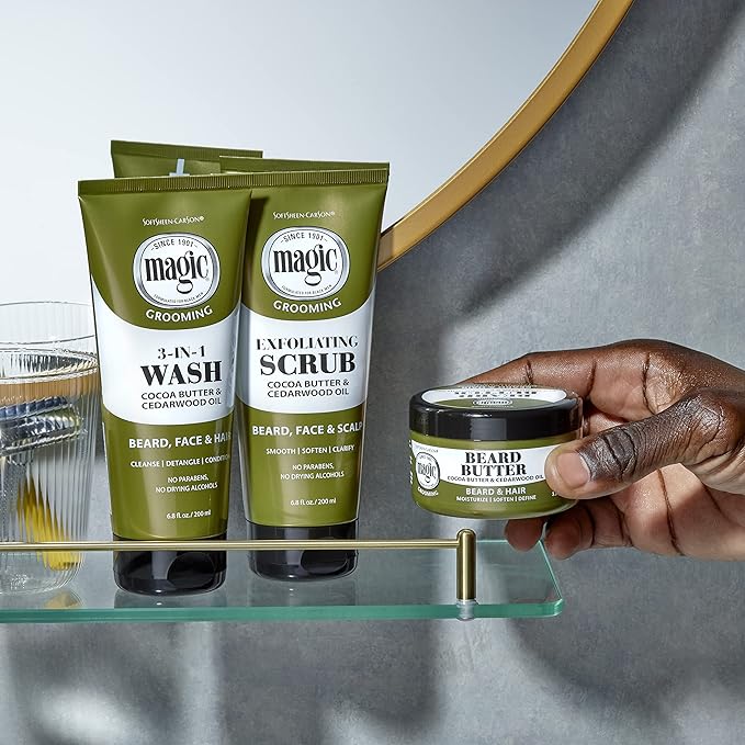 Softsheen-Carson Magic Shaving Beard Grooming Kit for Men with Cedarwood Oil, Includes Beard Butter, Scrub and Cleanser, Gift Set for Facial Hair Care,1 kit