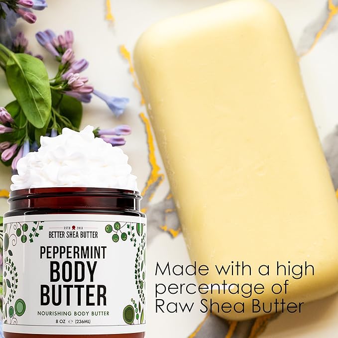 Whipped PEPPERMINT Body Butter for Dry Skin | Body Moisturizer for Women and Men | With Raw Shea Butter | Paraben Free, No Synthetic Fragrances, Non-Greasy Body Cream | 8 oz