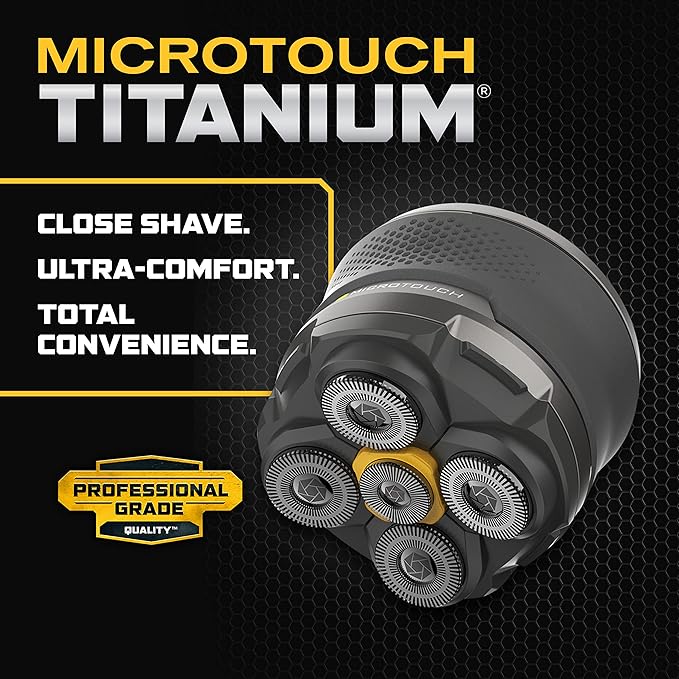 Microtouch Titanium Electric Head Shaver - Rechargeable Head and Face Shaver for Men, Cordless Razor, Hypoallergenic Wet/Dry Shaving, Precision Head Trimmer, Lithium Power, Battery Powered