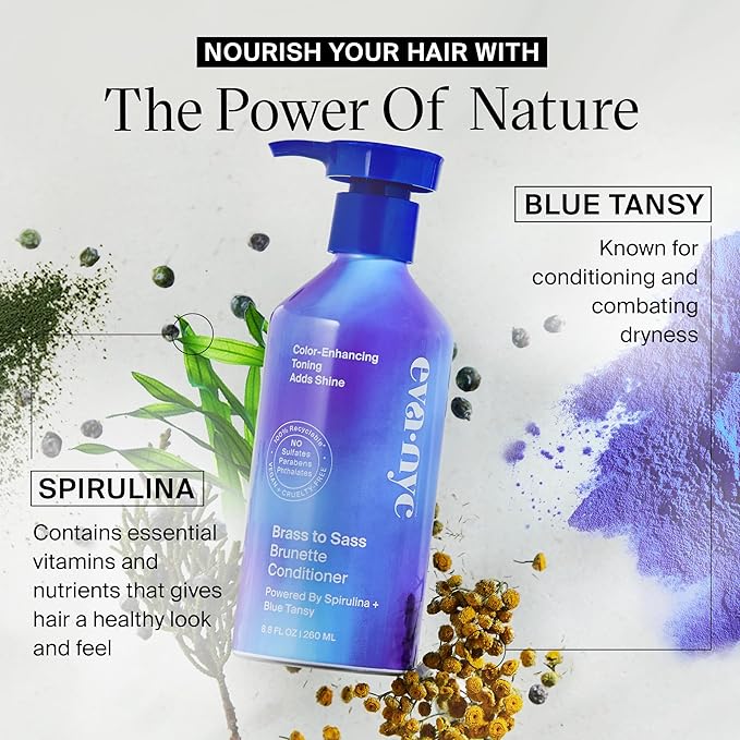 Eva NYC Brass to Sass Brunette Conditioner, Blue Conditioner for Brassy Hair, Neutralizes Brassy Red and Orange Tones, 8.8 fl oz