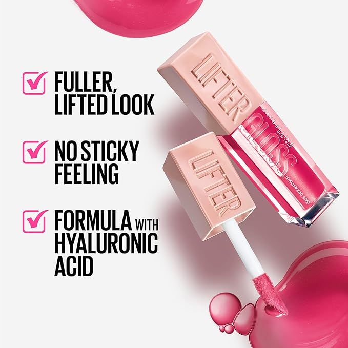 Maybelline New York Lifter Gloss Hydrating Lip Gloss with Hyaluronic Acid, Taffy, Sheer Berry, 1 Count
