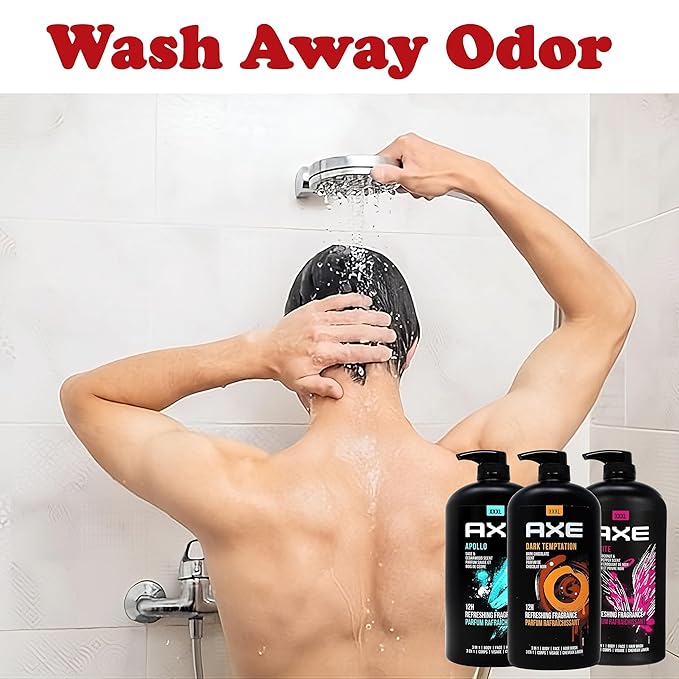 Axe Men's Body Wash Variety Set, Set of 3 Scents, Axe Dark Temptation, Apollo and Excite Body Wash, 3in1 Body and Face Wash in Pump Bottle, 33.8 Ounce Each