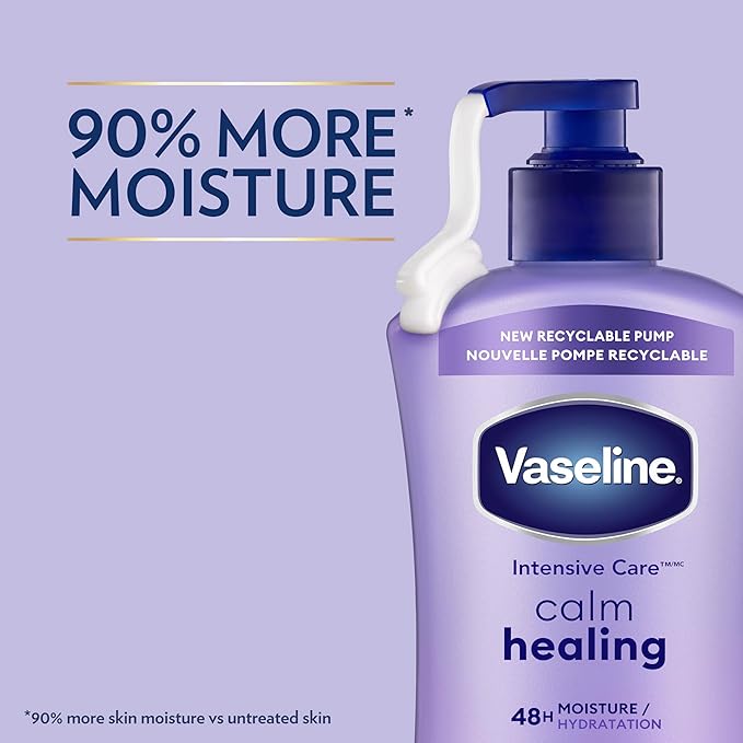 Vaseline Intensive Care Calm Healing Body Lotion 3 count for Dry Skin Made with Ultra-Hydrating Lipids and Lavender Extract to Heal and Restore Dry Skin 20.3 oz