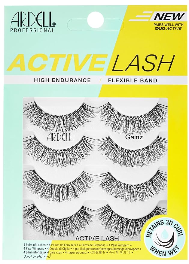 Ardell Active Gainz Lashes - Sweat-Proof & Long-Lasting Wispy Lashes, Comfortable Wear False Eyelashes, 4 Pairs