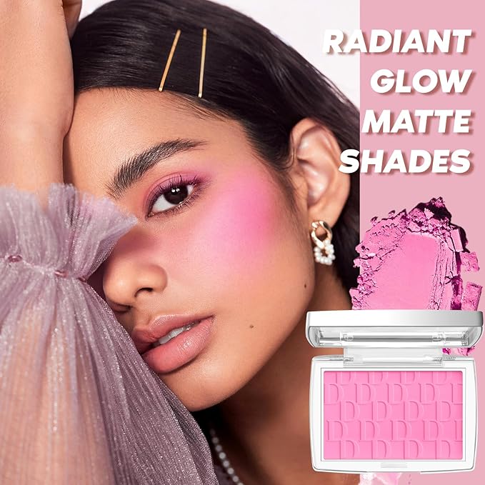 Pink Blush Powder Blush for Cheeks with Brush, Matte Blush Palette Blush Powder Face Blusher, Natural Blendable Formula Silky Lightweight Makeup Blush Rubores de Maquillaje, 001#