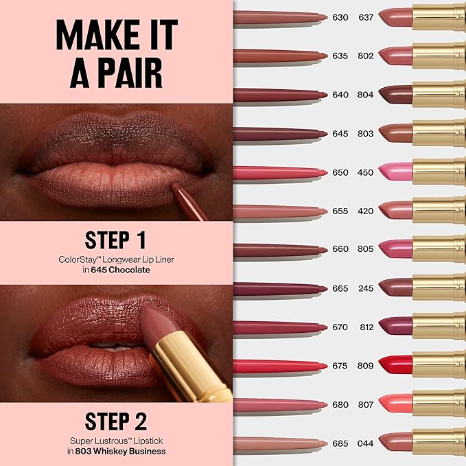 Revlon Colorstay Lip Liner with Built-In Sharpener, Valentine's Day Makeup Gifts for Women, Longwear Rich Colors, Smooth Application, 645 Chocolate, 0.01 oz