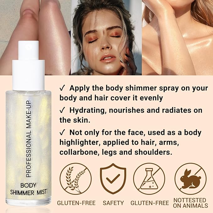 Face Liquid Highlighter Shimmer Body Spray for Hair (Y, Standard)