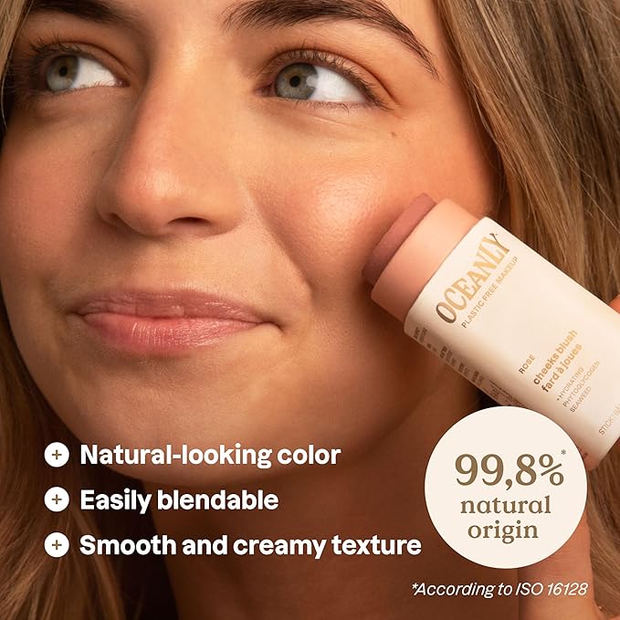 ATTITUDE Oceanly Plastic-Free Lightweight Blush Stick, Titanium Dioxide-Free, EWG Verified, Vegan & Cruelty-free Makeup, Rose, 0.3 Ounces