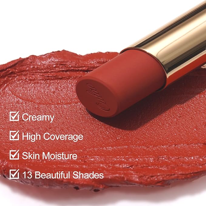 Oulac Red Creamy Matte Lipstick, Soft Satin Finish Lipsticks for Women with Moisturising Formula, Rich Color, Highly Pigmented Enriched with Rose Oil, Vegan & Cruelty-Free| 3.6g (Y05)