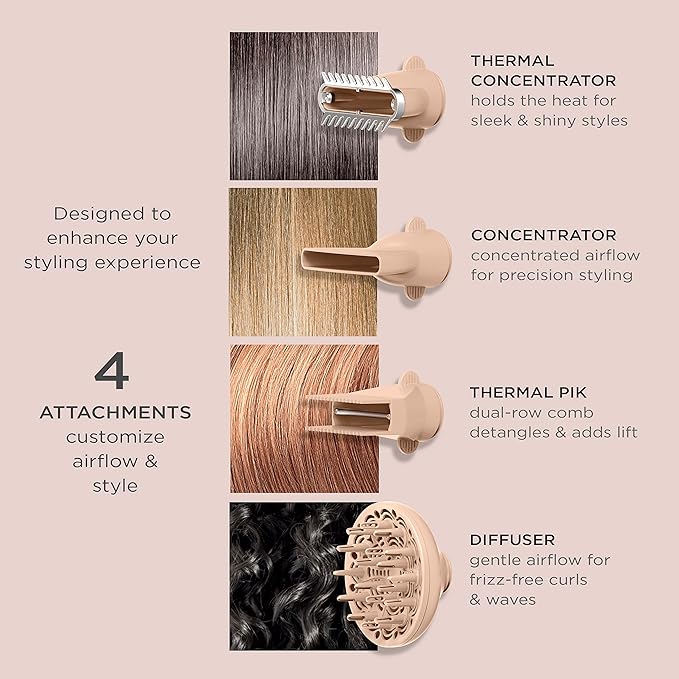 Conair Infiniti Pro Hair Dryer with Diffuser plus 3 Other Attachments | Performa Series Hair Dryer | Blow Dryer with Professional Performance Motor | Blush Pink