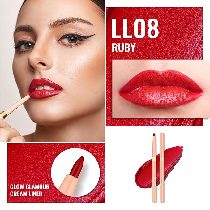 Oulac Lipstick & Lipliner Set 3PCS High Impact Lipcolor with Moisturizing Formula, Vegan Beauty, Full-Coverage Lip Color, Gift Lipstick for Women, LL08+02+PG02