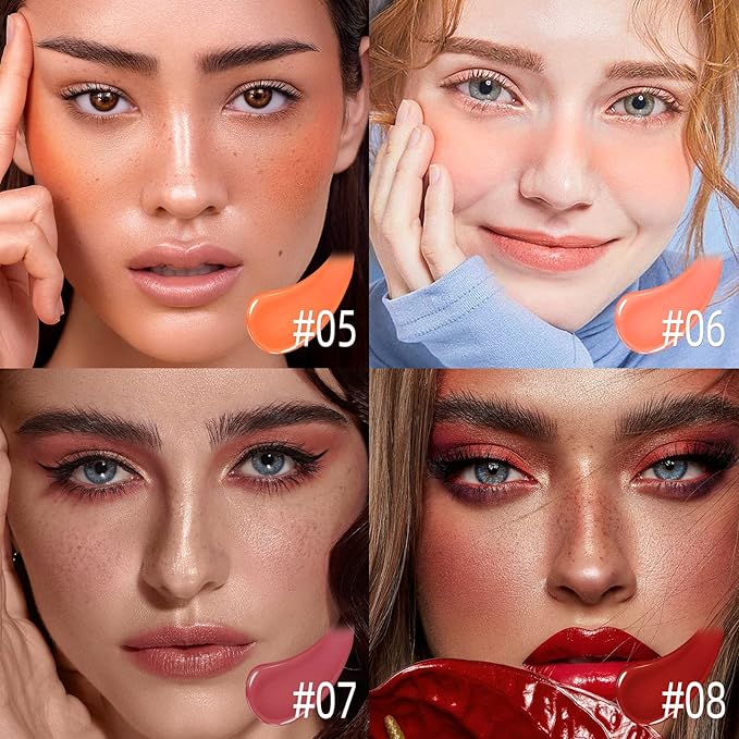 Liquid Blush for Cheeks, Soft Cream Blush with Cushion Applicator, Dewy Finish Matte Velvet Texture, High-Pigmented Blendable, Long-Wearing Rubor Makeup | #07 ELEGANT-Deep Rose