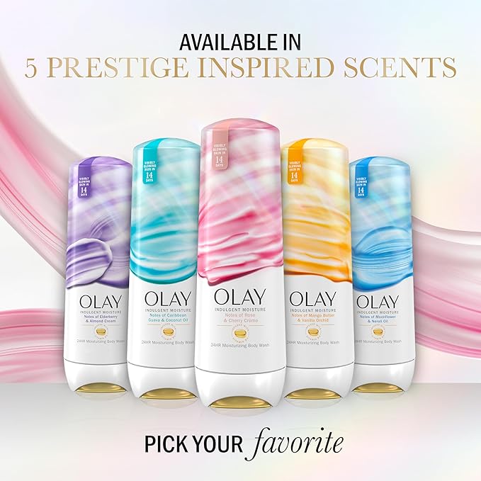 Olay Body Wash for Women, Indulgent Moisture, 24hr Moisturizing & Nourishing Formula, Infused with Vitamin B3 Complex, Luxurious Fragrances, Elderberry & Almond Cream Scent, 20 fl oz