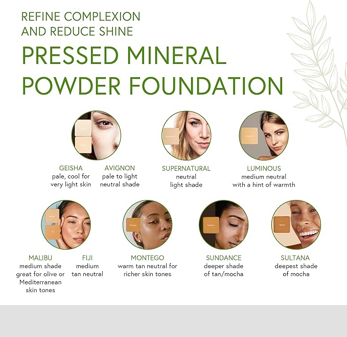 Honeybee Gardens Pressed Mineral Powder Foundation Refill, Geisha, Vitamin E, 7.5g