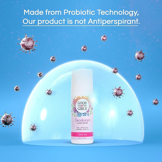 Good for You Girls Aluminum-Free, Natural & Vegan Deodorant for Kids, Preteens, Teens, Safe & Effective Odor Protection, Clear Roll-On, Natural Fragrance | Soft Powder, 3 oz (Pack of 3)