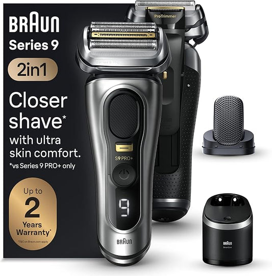 Braun Series 9 PRO+ Electric Razor for Men, 5 Pro Shaving Elements and Shave-Preparing ProComfort Head for Closeness & Skin Comfort, 6in1 SmartCare Center, Wet or Dry Use, Charging Stand, 9597cc