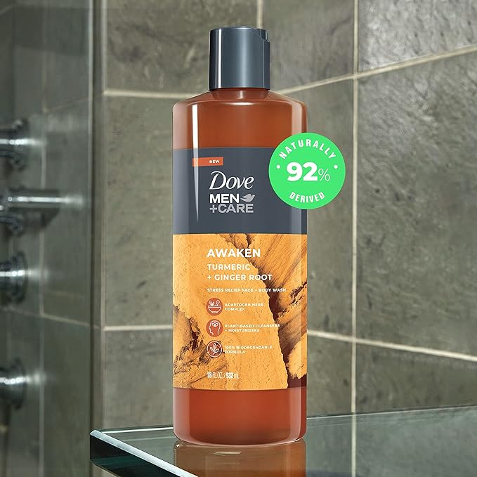 DOVE MEN + CARE Face + Body Wash For Men Awaken Turmeric + Ginger Root 18 oz 4 Count