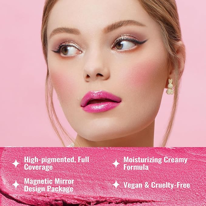 Oulac 3PCS Pink Lipstick Set | Metallic Lipstick, Moisturizing Lipstick, Lip Liner Stick | Smooth & Vegan | Ideal for Makeup Enthusiasts