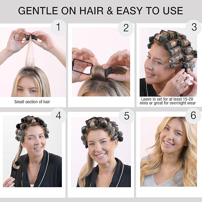 Conair Foam Hair Rollers - Heatless Curlers - Heatless Curls -Foam Rollers - Black & Gray - Assorted Sizes - 48 Count w/storage case