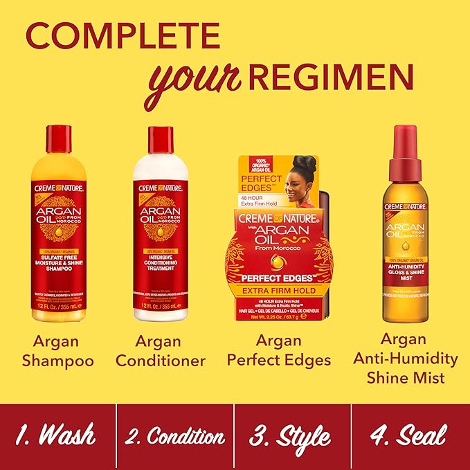 Creme of Nature with Argan Oil From Morocco Perfect Edges Hair Gel, 24 Hour Hold with Moisture and Exotic Shine, Extra Firm Hold, 2.25 Oz (Pack of 1)