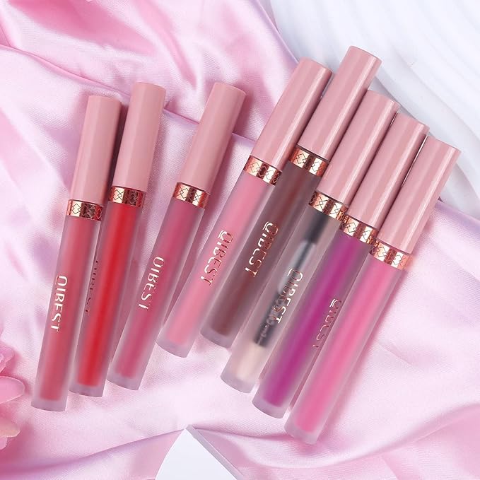 QiBest 7Pcs Matte Liquid Lipstick and 1Pcs Lip Plumper Makeup Set, Pigmented Waterproof Halloween Lip Make Up Valentine's Gift Lip Gloss Sets Long Wearing Velvet Lip Kit for Teens & Women