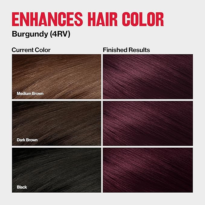 Revlon ColorSilk Tone + Gloss + Care Demi Permanent Hair Color, Dye Kit with Leave-In Scalp and Haircare Serum, 2x Shinier, 4x Stronger, 4RV Burgundy, 4.5 fl oz