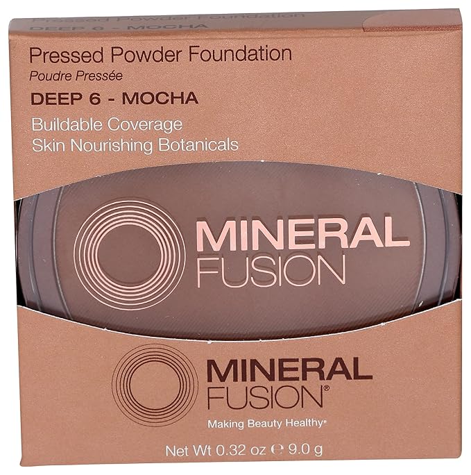 Mineral Fusion Pressed Powder Foundation, Deep 6 - Deep Skin w/Cool Undertones, Age Defying Foundation Makeup with Matte Finish, Talc Free Face Powder, Hypoallergenic, Cruelty-Free, 0.32 Oz