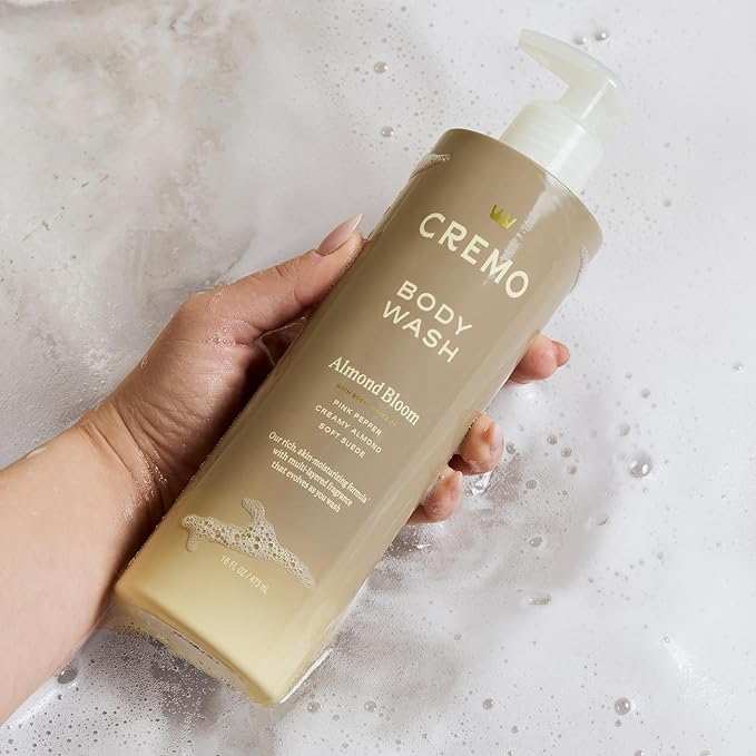 Cremo Skin Moisturizing Almond Bloom Women's Body Wash, Notes of Spicy Pink Pepper, Creamy Almond, and Soft Suede, 16 Fl Oz