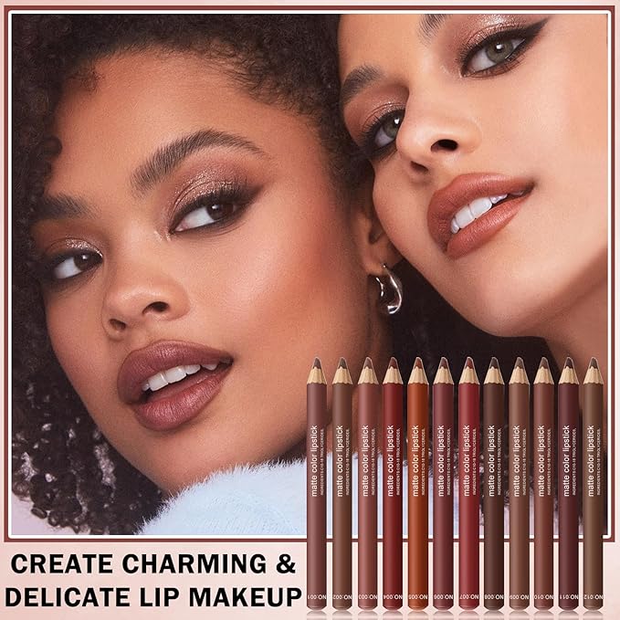 12 Colors Lip Liner Set Lip Liner Pencil Natural Nude Brown Matte Lip Liner Long Lasting Smooth Lip Pencil for Daily Lip Makeup